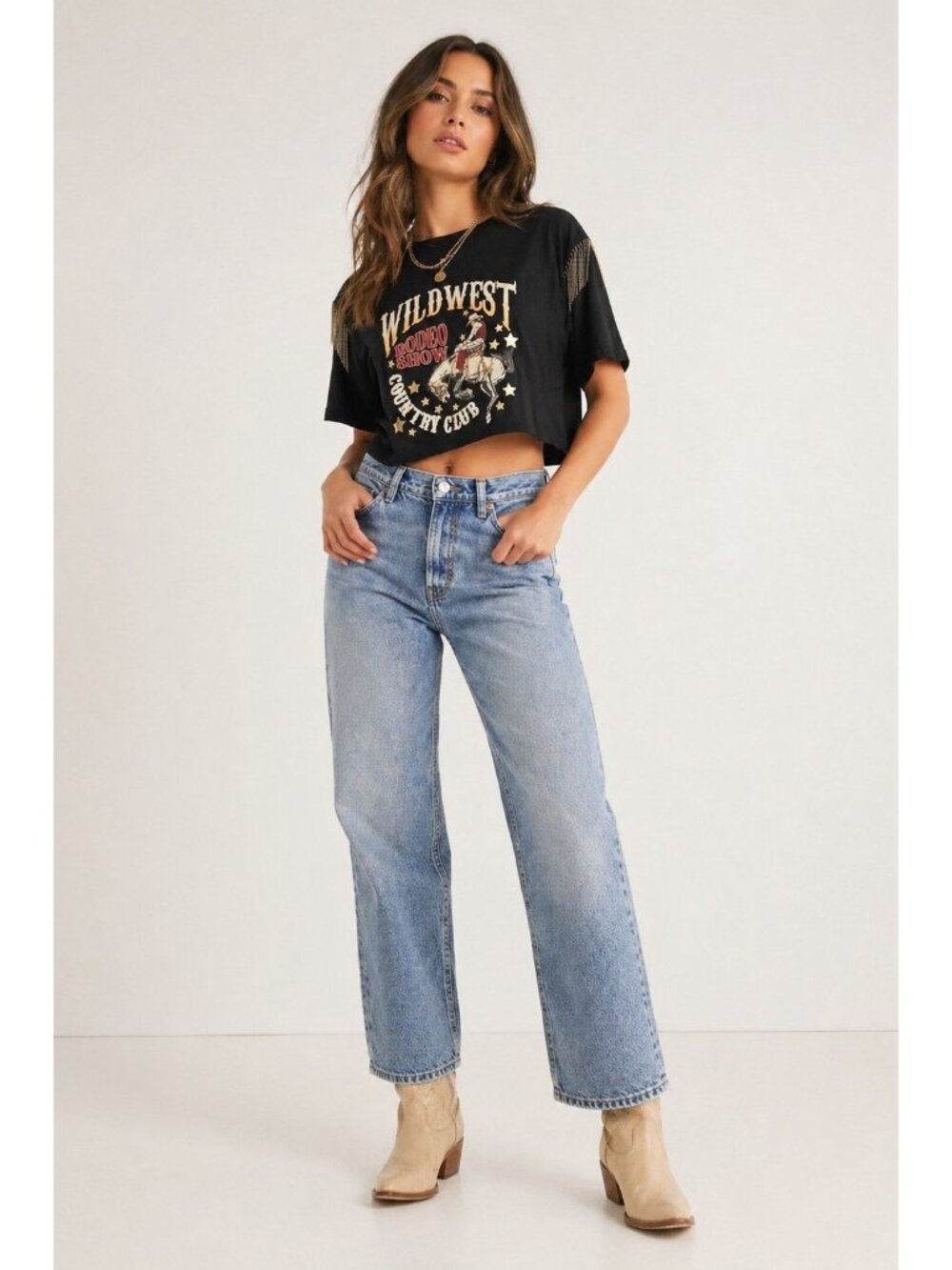 Organic Generation Western Rodeo T-Shirt Organic Cotton Black Crop Fringe Med. R